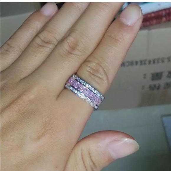 Pink silver engagement wedding band - Picture 2 of 2